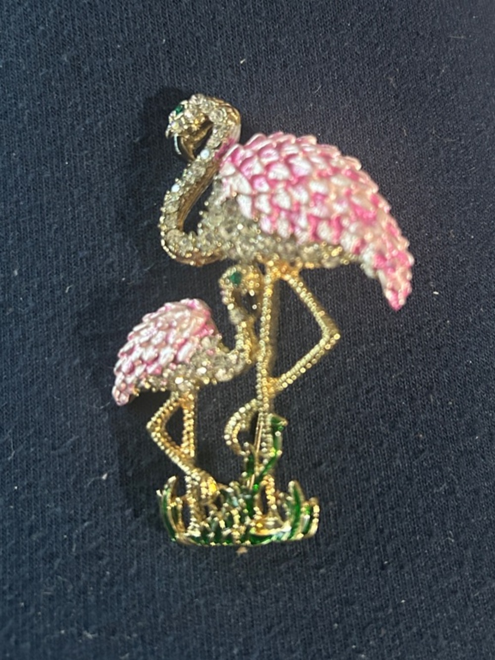 Pink Crystal Flamingo Brooch Pin - Gold Tone